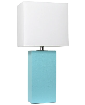 Lalia Home Lexington 21" Leather Base Modern Decor Bedside Table Lamp with White Rectangular Fabric Shade