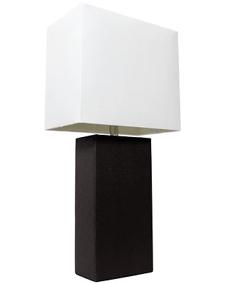 Lalia Home Lexington 21" Leather Base Modern Decor Bedside Table Lamp with White Rectangular Fabric Shade