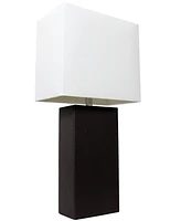 Lalia Home Lexington 21" Leather Base Modern Decor Bedside Table Lamp with White Rectangular Fabric Shade