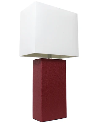 Lalia Home Lexington 21" Leather Base Modern Decor Bedside Table Lamp with White Rectangular Fabric Shade
