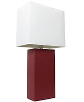 Lalia Home Lexington 21" Leather Base Modern Decor Bedside Table Lamp with White Rectangular Fabric Shade