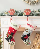 Glitzhome Set of 2 Hooked Stocking, Cat Dog