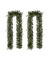 Glitzhome 2 Pack 9' Pre-Lit Greenery Pine Cone Christmas Garland with Warm Led Lights