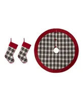 Glitzhome Set of 3 2 Plaid Fabric Christmas Stockings a Tree Skirt