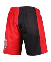 Men's Mitchell & Ness Black, Red Portland Trail Blazers Hardwood Classics 1996 Split Swingman Shorts