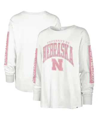 Women's '47 Brand White Nebraska Huskers Statement Soa 3-Hit Long Sleeve T-shirt