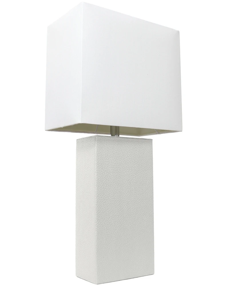 Lalia Home Lexington 21" Leather Base Modern Decor Bedside Table Lamp with White Rectangular Fabric Shade