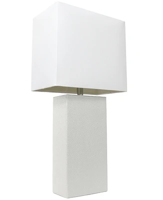 Lalia Home Lexington 21" Leather Base Modern Decor Bedside Table Lamp with White Rectangular Fabric Shade