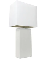 Lalia Home Lexington 21" Leather Base Modern Decor Bedside Table Lamp with White Rectangular Fabric Shade