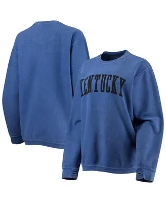 Women's Pressbox Royal Kentucky Wildcats Comfy Cord Vintage-Like Wash Basic Arch Pullover Sweatshirt