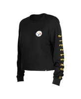 Women's New Era Black Pittsburgh Steelers Thermal Crop Long Sleeve T-shirt