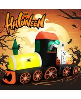 Costway 8ft Long Halloween Inflatable Skeleton Ride on Train Led Lighted Halloween Decor