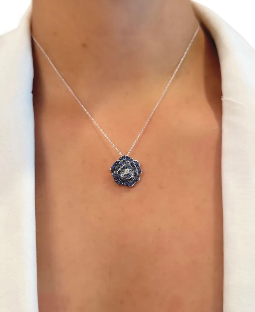 Le Vian Denim Ombre (7/8 ct. t.w.) & Nude Diamond (1/20 ct. t.w.) Flower Pendant Necklace in 14k White Gold, 18" + 2" extender