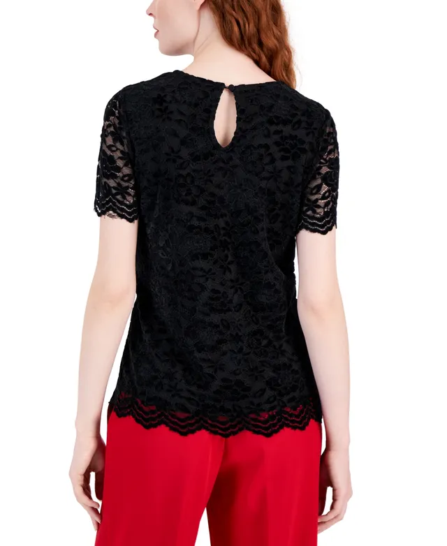 Tahari Asl Women's Lace Short-Sleeve Top