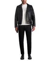 Karl Lagerfeld Paris White Label Men's Slim Fit Studded Leather Asymmetrical Zip Front Biker Jacket