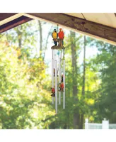 23" Long Blue and Red Parrots Round Top Wind Chime