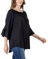 24seven Comfort Apparel Women's Bell Sleeve Loose Fit Tunic Top