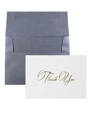 Jam Paper Thank You Card Sets - Card with Gold-Tone Script Anthracite Star Dream Envelopes - 25 Cards and Envelopes