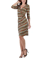 24seven Comfort Apparel Women's Knee Length Faux Wrap Dress