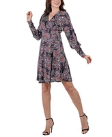 24seven Comfort Apparel Women's Paisley Long Sleeve Cocktail Dress