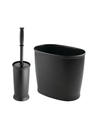 mDesign Plastic Compact Toilet Bowl Brush and Wastebasket Combo, Set of 2