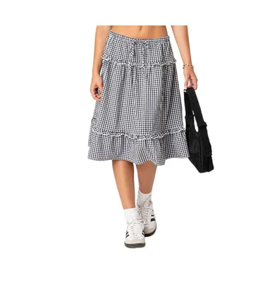 Plaid tiered midi skirt - Black-and