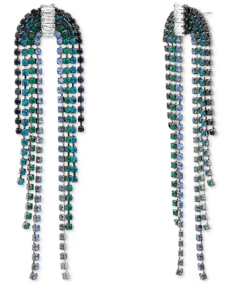 kensie Silver-Tone Multicolor Rhinestone Chain Fringe U-Shape Chandelier Earrings