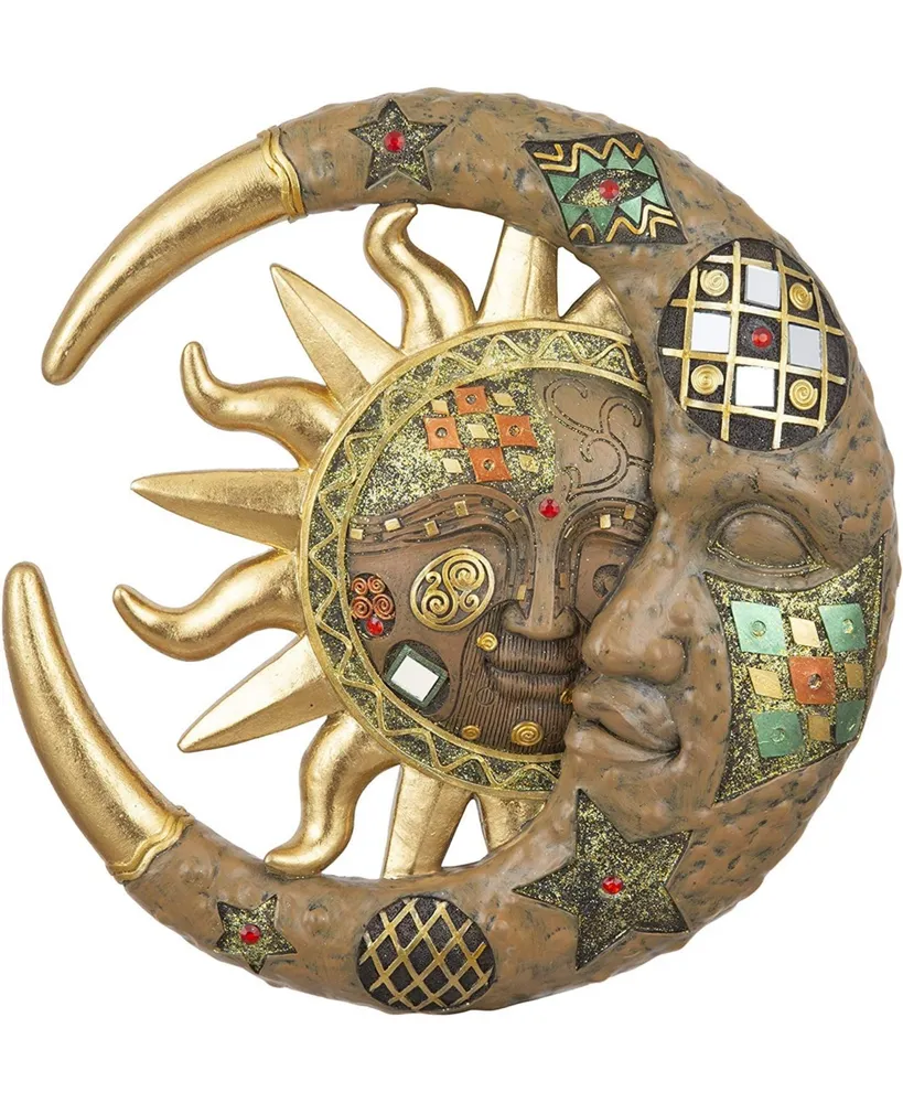 Fc Design 11" Mosaic Celestial Sun and Moon Sculpture Wall Decor Art Hanging Sun and Crescent Decoration Home Decor Perfect Gift for House Warming, Ho