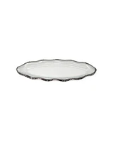 Glass Plate with Silver-Tone Scalloped Rim, 14" L