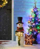 Glitzhome 29.25" H Christmas Resin Snowman Porch Decor Includes 8 Warm Lights with Timer