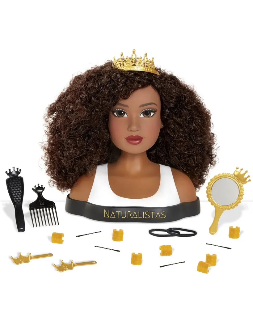 Naturalistas Dayna Deluxe Crown and Curls Fashion Styling Head, 3C Textured Hair, 19 Accessories