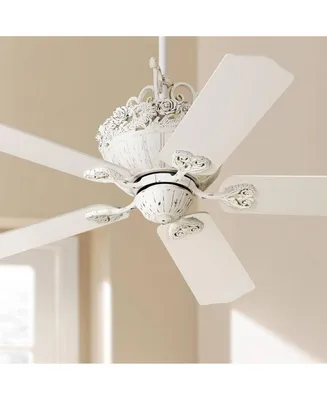 Casa Vieja 52" Chic Vintage Country Cottage Indoor Ceiling Fan Rubbed White Floral Scroll for Living Room Kitchen House Kids Room Family Dining Bedroo