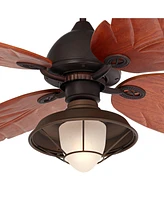 60" Casa Oak Creek Tropical Outdoor Ceiling Fan with Led Light Oil Rubbed Bronze Walnut Solid Wood Blade Frosted Glass Bowl Damp Rated for Patio Exter
