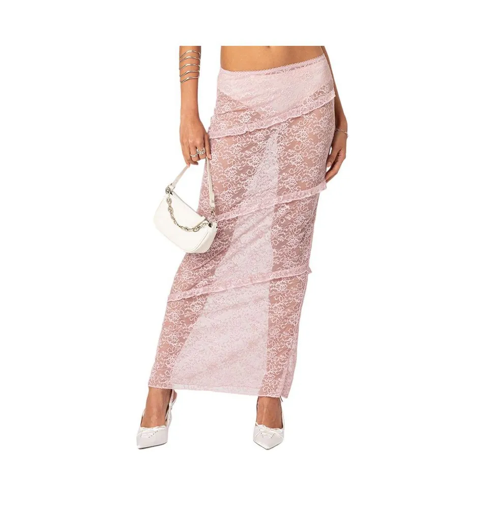 Myra sheer lace ruffle maxi skirt - Light