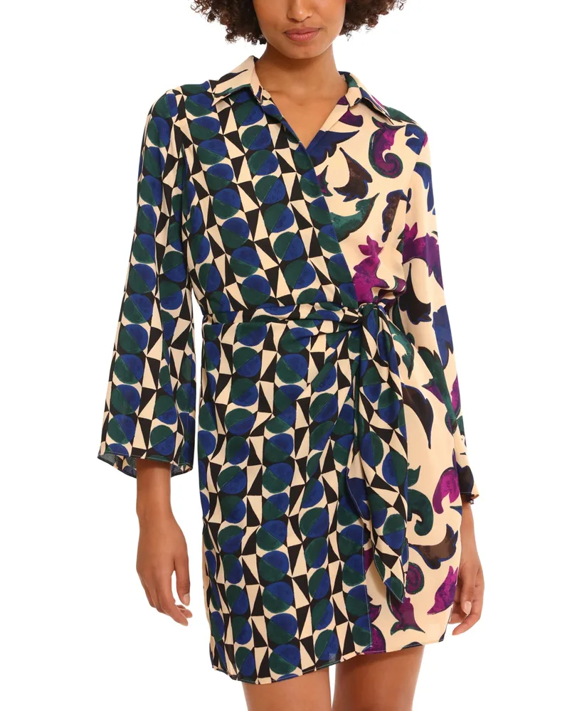 Donna Morgan Women's Mixed-Print Side-Tie Mini Dress