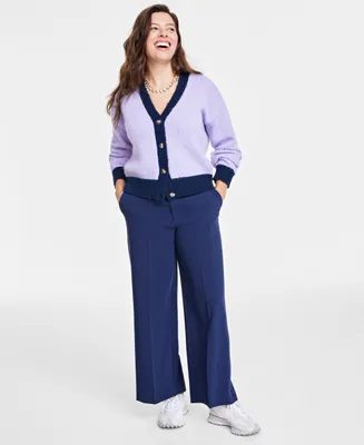 On 34th Women's V-Neck Contrast-Edge Long-Sleeve Cardigan, Created for Macy's