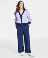 On 34th Women's V-Neck Contrast-Edge Long-Sleeve Cardigan, Created for Macy's