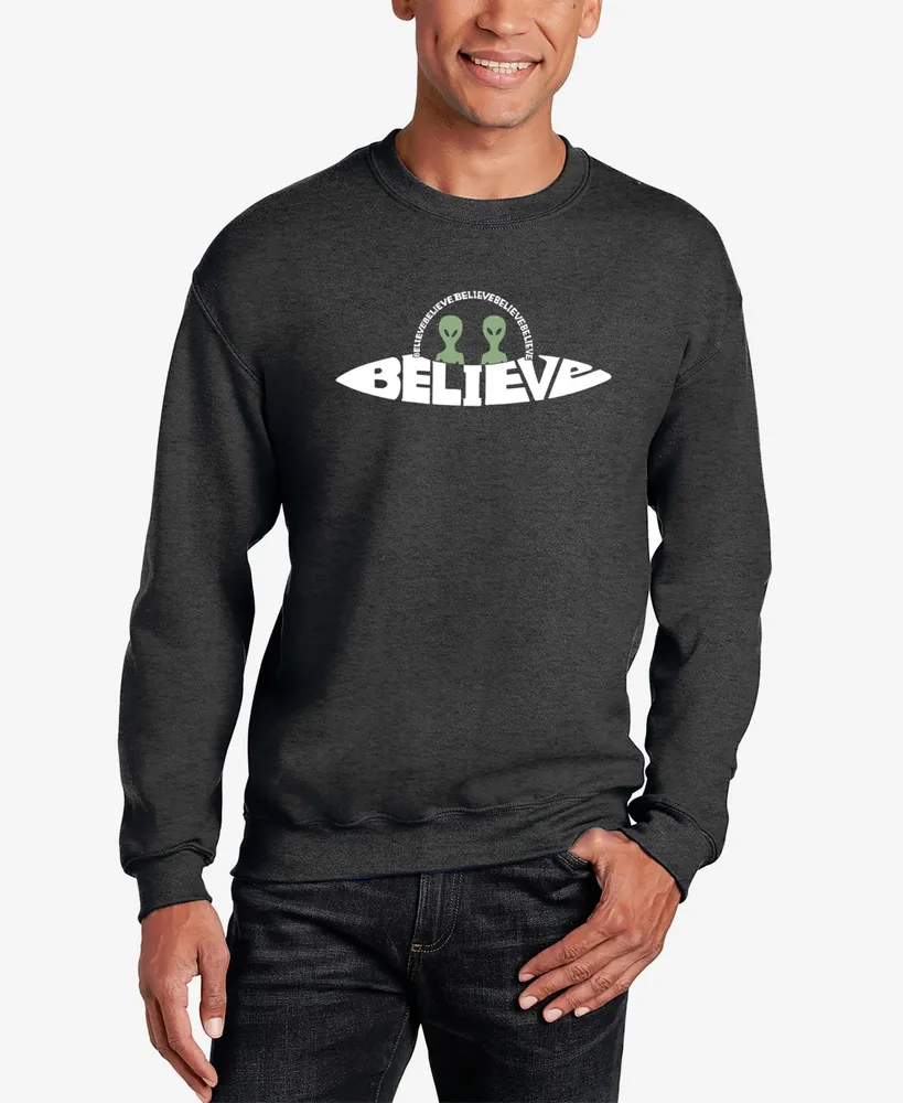 La Pop Art Men's Believe Ufo Word Crewneck Sweatshirt