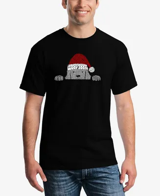 La Pop Art Men's Christmas Peeking Dog Printed Word T-shirt