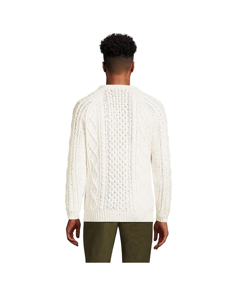 Lands' End Men's Cotton Blend Aran Cable Crew Neck Sweater