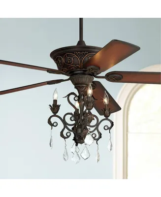 Casa Vieja 52" Contessa Vintage Country Cottage Indoor Ceiling Fan with Light Led Chandelier Dark Bronze Copper Shaded Cherry Blades House Bedroom Liv