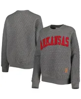 Women's Pressbox Heather Charcoal Arkansas Razorbacks Moose Quilted Pullover Sweatshirt