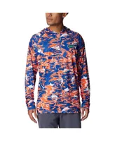 Men's Columbia Royal Florida Gators Pfg Terminal Tackle Omni-Shade Rippled Long Sleeve Hooded T-shirt