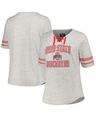 Women's Profile Heather Gray Ohio State Buckeyes Plus Striped Lace-Up T-shirt