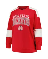 Women's Profile Scarlet Ohio State Buckeyes Plus Striped Pullover Sweatshirt