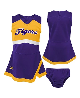 Girls Toddler Purple, Gold Lsu Tigers Two-Piece Cheer Captain Jumper Dress and Bloomers Set