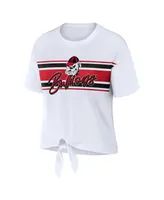 Women's Wear by Erin Andrews White Georgia Bulldogs Striped Front Knot Cropped T-shirt