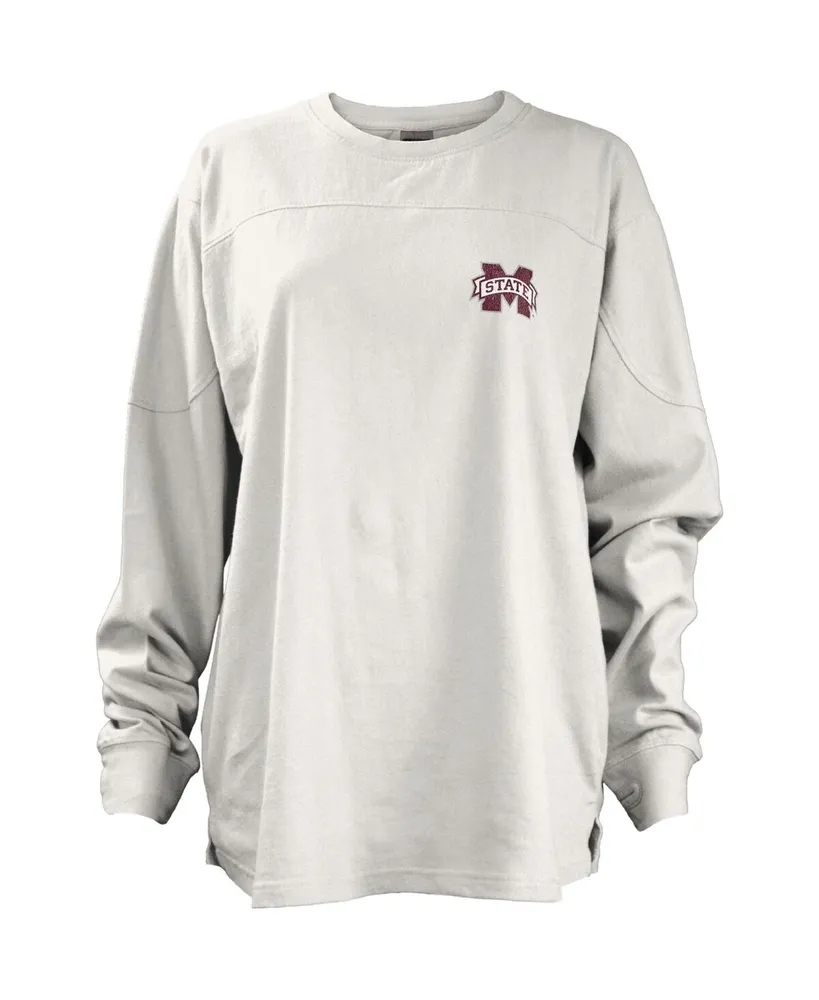 Women's Pressbox White Mississippi State Bulldogs Pennant Stack Oversized Long Sleeve T-shirt