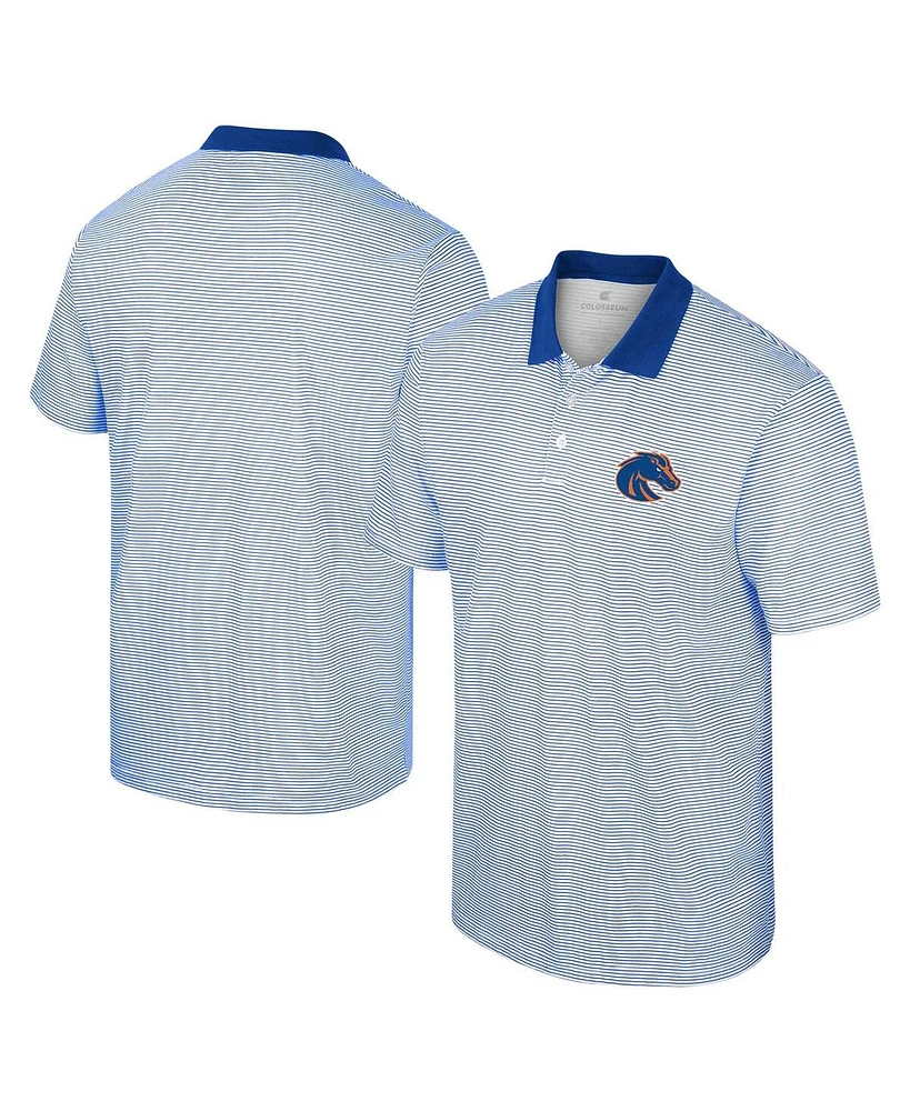 Men's Colosseum White, Royal Boise State Broncos Print Stripe Polo Shirt