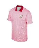 Men's Colosseum White, Red Maryland Terrapins Print Stripe Polo Shirt